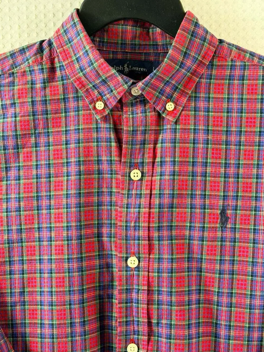 Ralph Lauren Men's Red, Blue, and Green Plaid Long Sleeve Button Down Shirt (L) - Picture 4 of 6